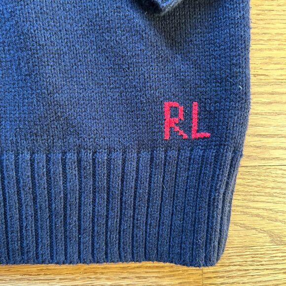 POLO BEAR RALPH LAUREN KNITTED COTTON CREWNECK SWEATER NAVY YOUTH SZ XL - Picture 4 of 7